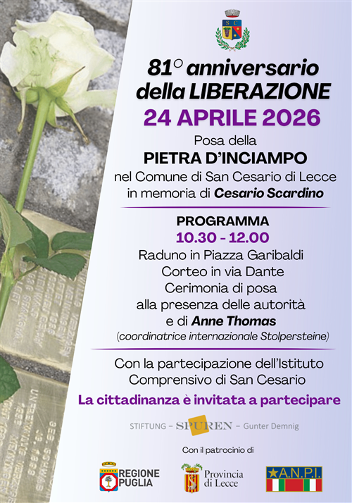 81° anniversario della Liberazione 24 Aprile Posa Pietra D'Inciampo