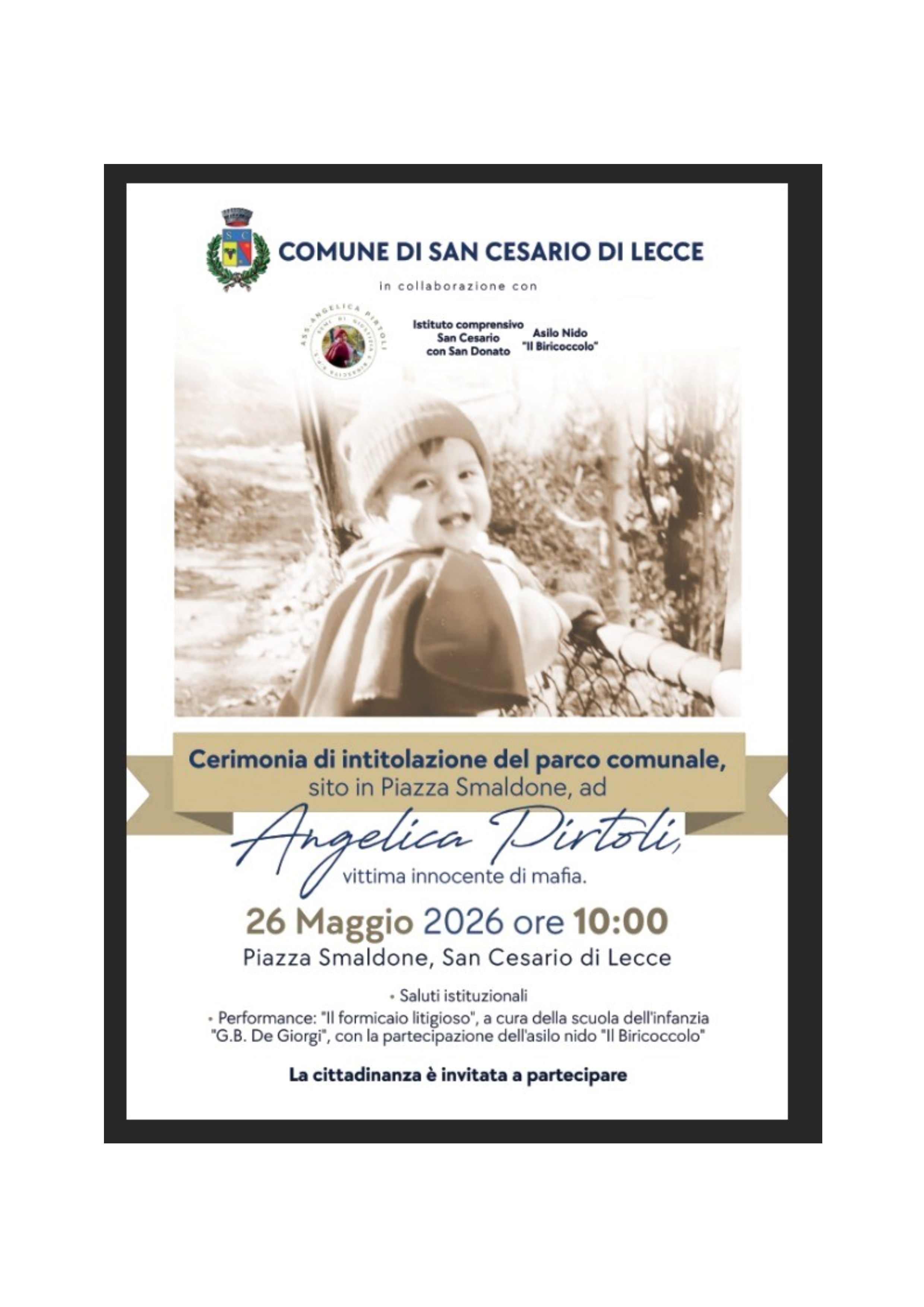 26 maggio 2026 ore 10:00 - Cerimonia di intitolazione del parco comunale