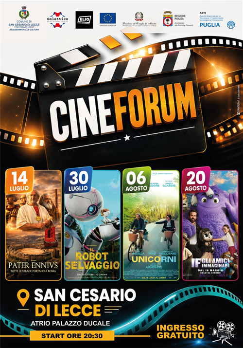 Cineforum Atrio Palazzo Ducale Start ore 20.30 ingresso gratuito