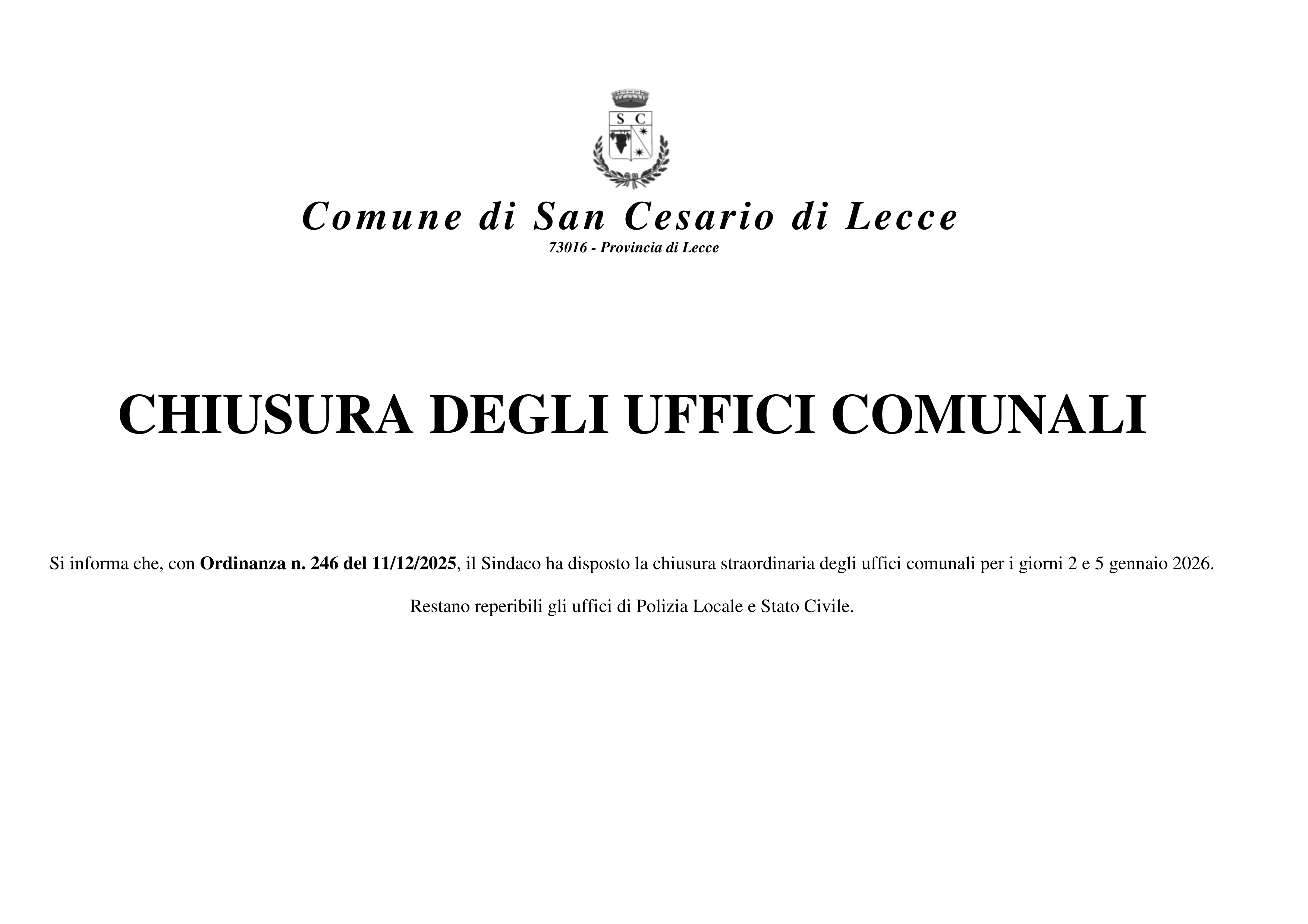 Chiusura Uffici Comunali