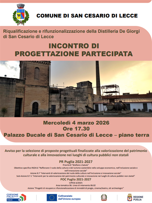 Riqualificazione e rifunzionalizzazione della distilleria De Giorgi - Incontro di progettazione partecipata
