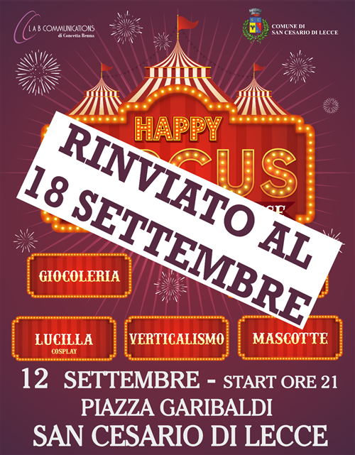 Rinvio 18 Settembre Happy Circus