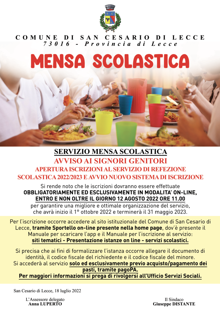 NEWS – SERVIZIO MENSA SCOLASTICA ANNO 2022/2023