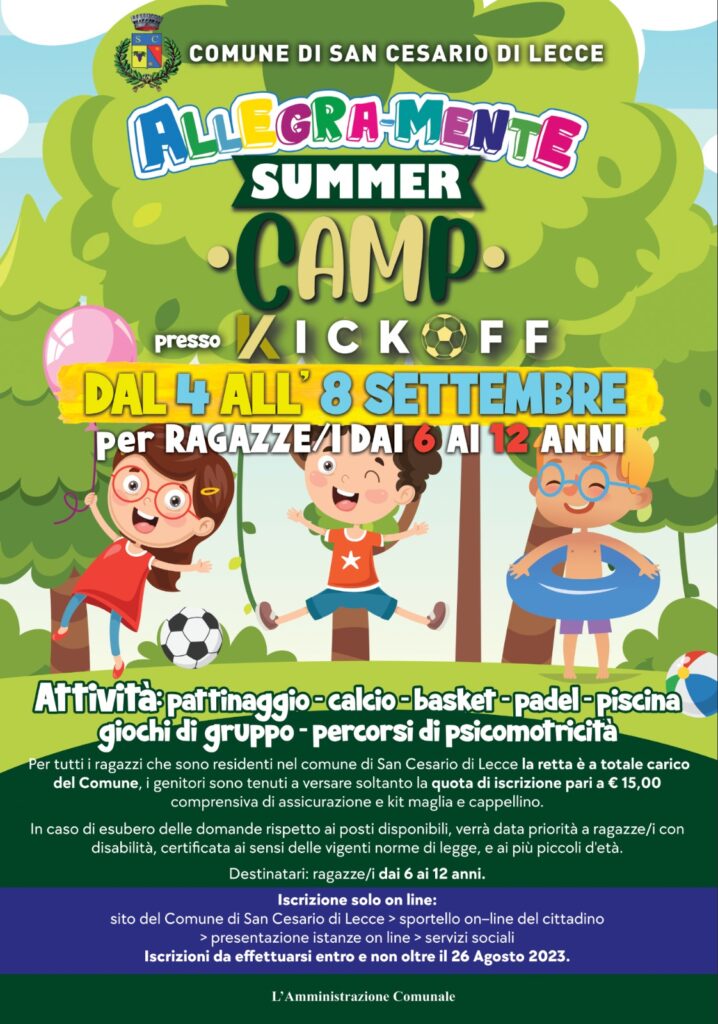 Summer Camp 2023 – AllegraMente – Presso Kickoff – Dal 4 all’8 Settembre